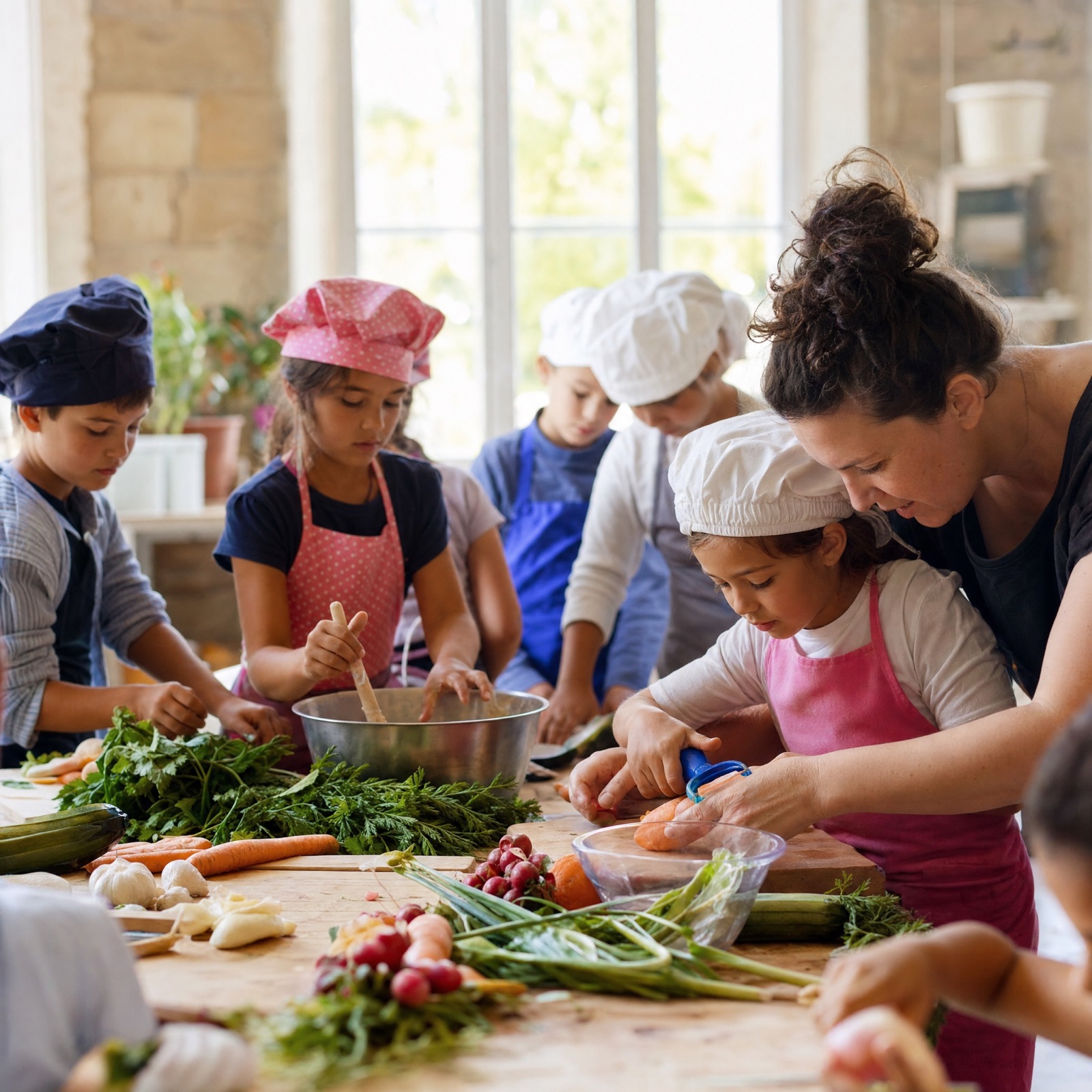 Enfants cuisinant la truffade